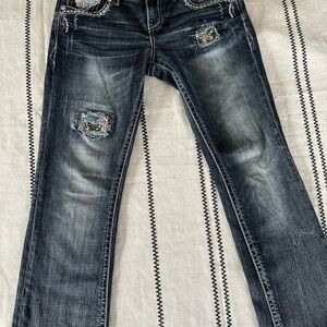 Grace Blue Straight Leg Jeans Distressed Design